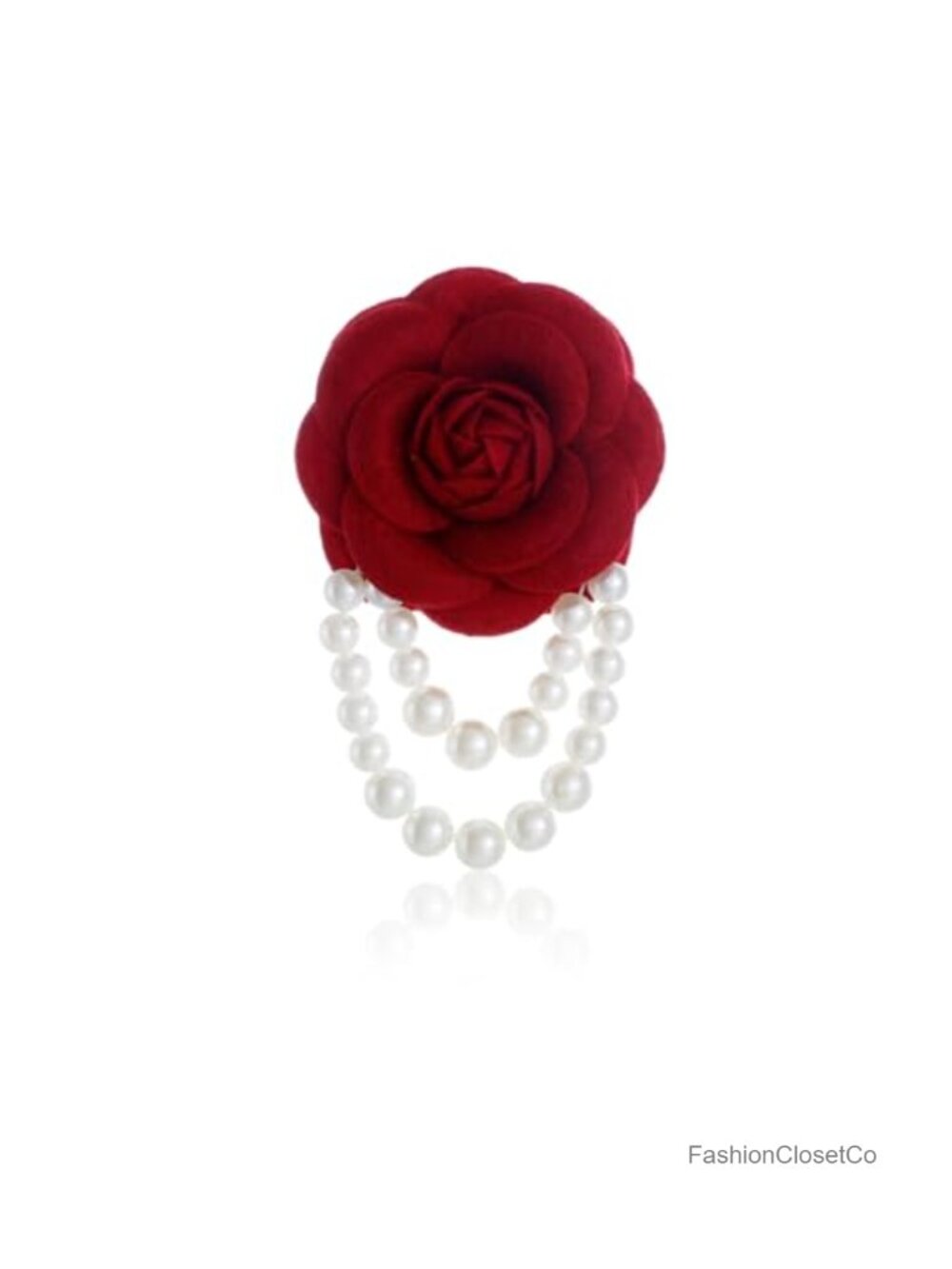 Vintage Camellia Brooch Fabric Pearl Tassel Statement Pin Wedding Accessory